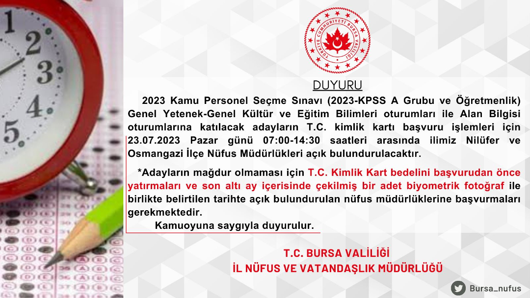 Nüfus Müdürlüklerinin Açık Bulundurulması / 23 Temmuz 2023