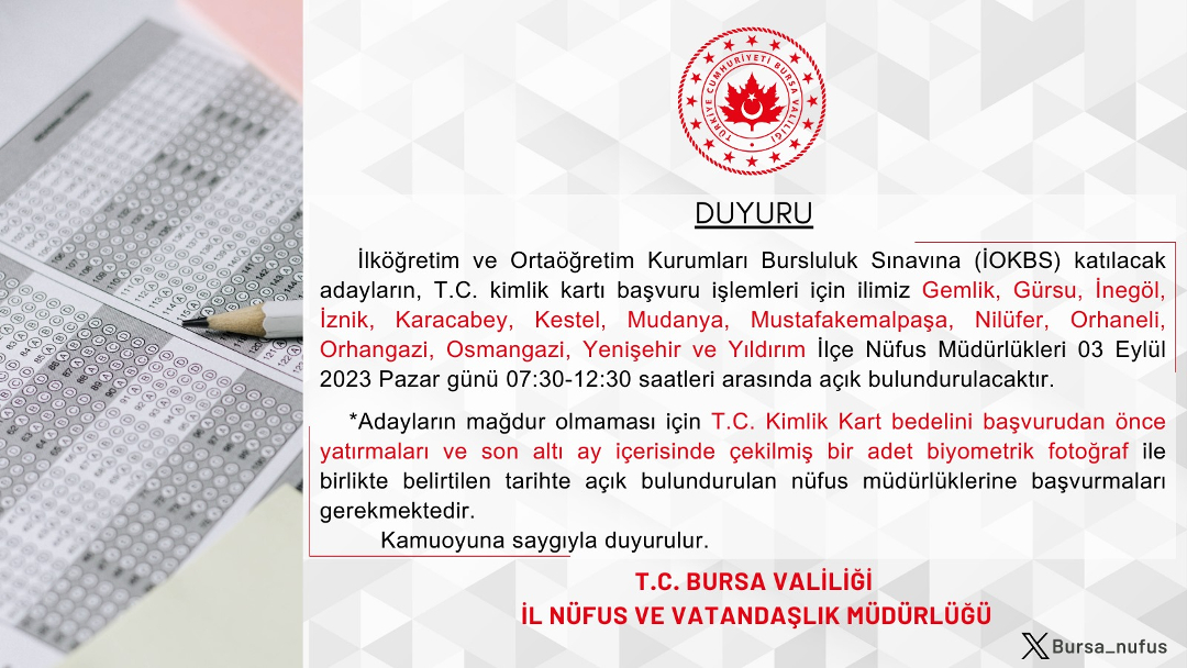 Nüfus Müdürlüklerinin Açık Bulundurulması / 03 Eylül 2023